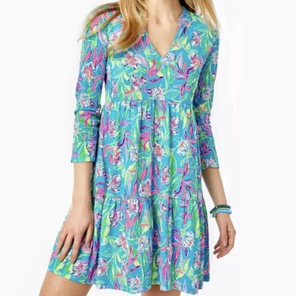 NWT Lilly Pulitzer Alaina Dress Formentera Turquoise Keep On Beleafing Size XL - Picture 1 of 12